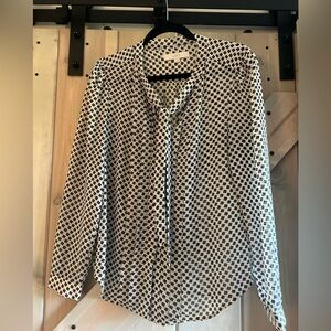 LOFT White Chiffon Tie Neck Blouse